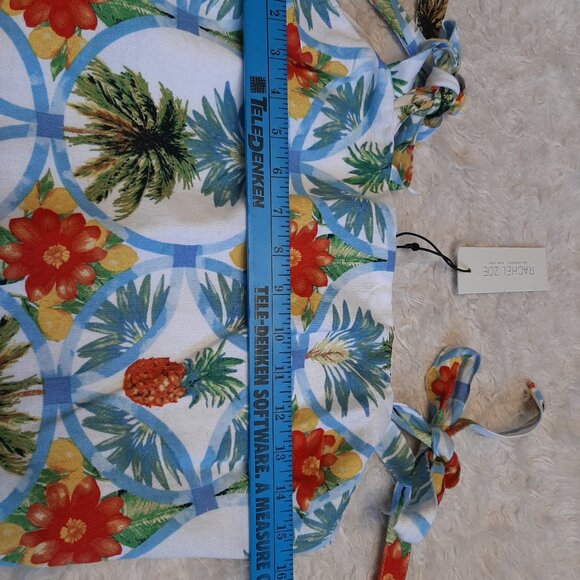 Rachel Zoe Women's Linen Blend Floral Crop Top Tropical Pineapple Size M - Picture 3 of 7